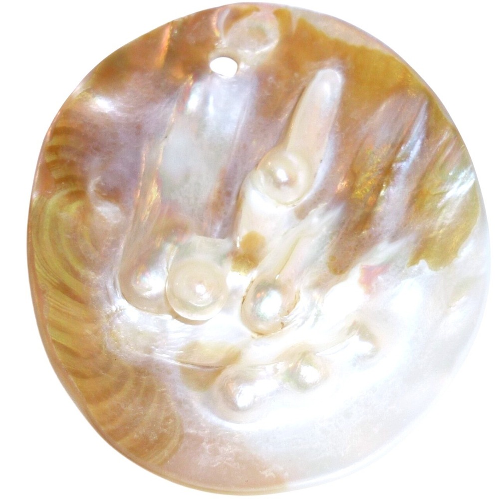 Natural Mother of Pearl Blister Pearl Shell Pendant Focal Bead 2 Inch Iridescent